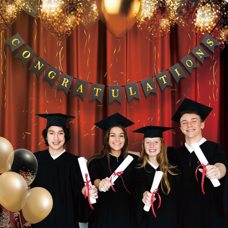 Decor365 Gold Black Congratulations Banner for Graduatoin Party Decoration Swallowtail Pennant Flags Bunting Hanging Congrats Sign for New Job Promotion Retirement Team Parties- No DIY Needed - Image 2